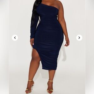 Fashion Nova Isabella Navy  One-Shoulder Dress 3x